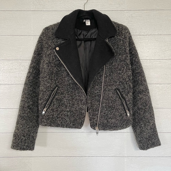 Divided Jackets & Blazers - Grey fuzzy wool winter moto style jacket